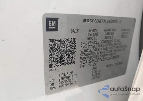 2019 Chevrolet Colorado Lt из США, поврежденный, VIN 1GCGSCEN3K1103019